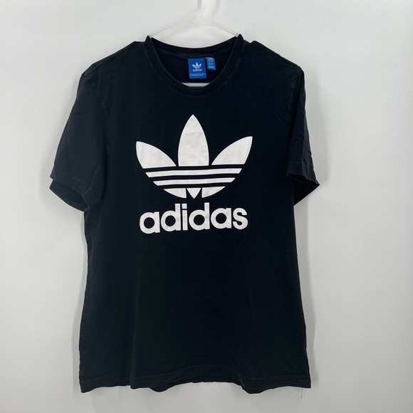 Adidas Vintage Black/White Logo Short Sleeve T-Shirt Large - Picture 1 of 4